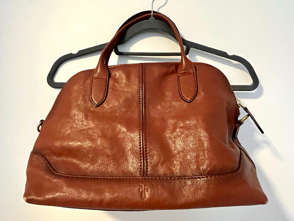 Frye Brown Zip Top Satchel Gold Hardware Lined Pockets